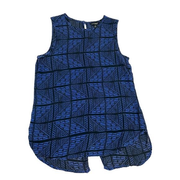 Lucky Brand Blouse Sleeveless Blue Black Printed Split Back Top Women's Small - Picture 4 of 8